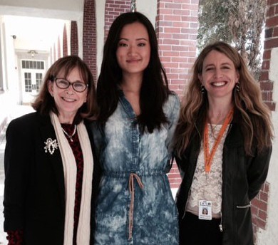 Left to right: IB coordinator and assistant principal at St Petersburg High School, Susan Farias; National Merit Scholar and Duke University freshman Ashley Zhou; Pinellas County Instructional Staff Developer Renee Caplinger-Ford