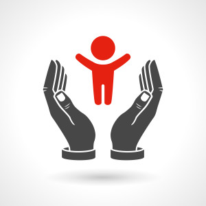 Hands holding a baby symbol, vector icon. EPS 10 file.