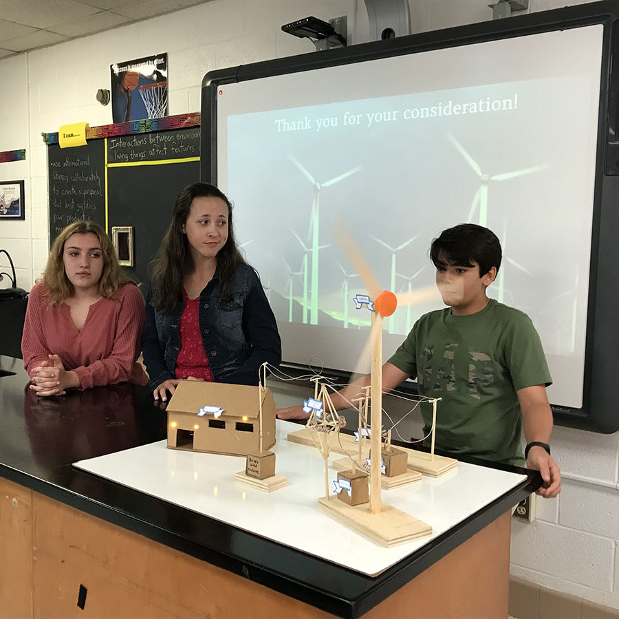 Students from King's Edgehill presenting on the importance of wind mills