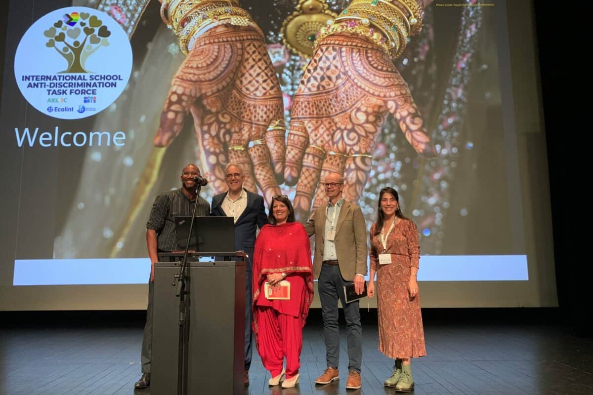 From left to right:  Kevin Simpson, president from AIELOC, David Hawley DG of ECOLINT, Kam Chohan, president of ECIS, Olli-Pekka and Yasmin Sadri of ECOLINT/AIELOC.