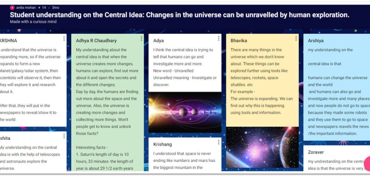 Students' reflection on central idea using Padlet board